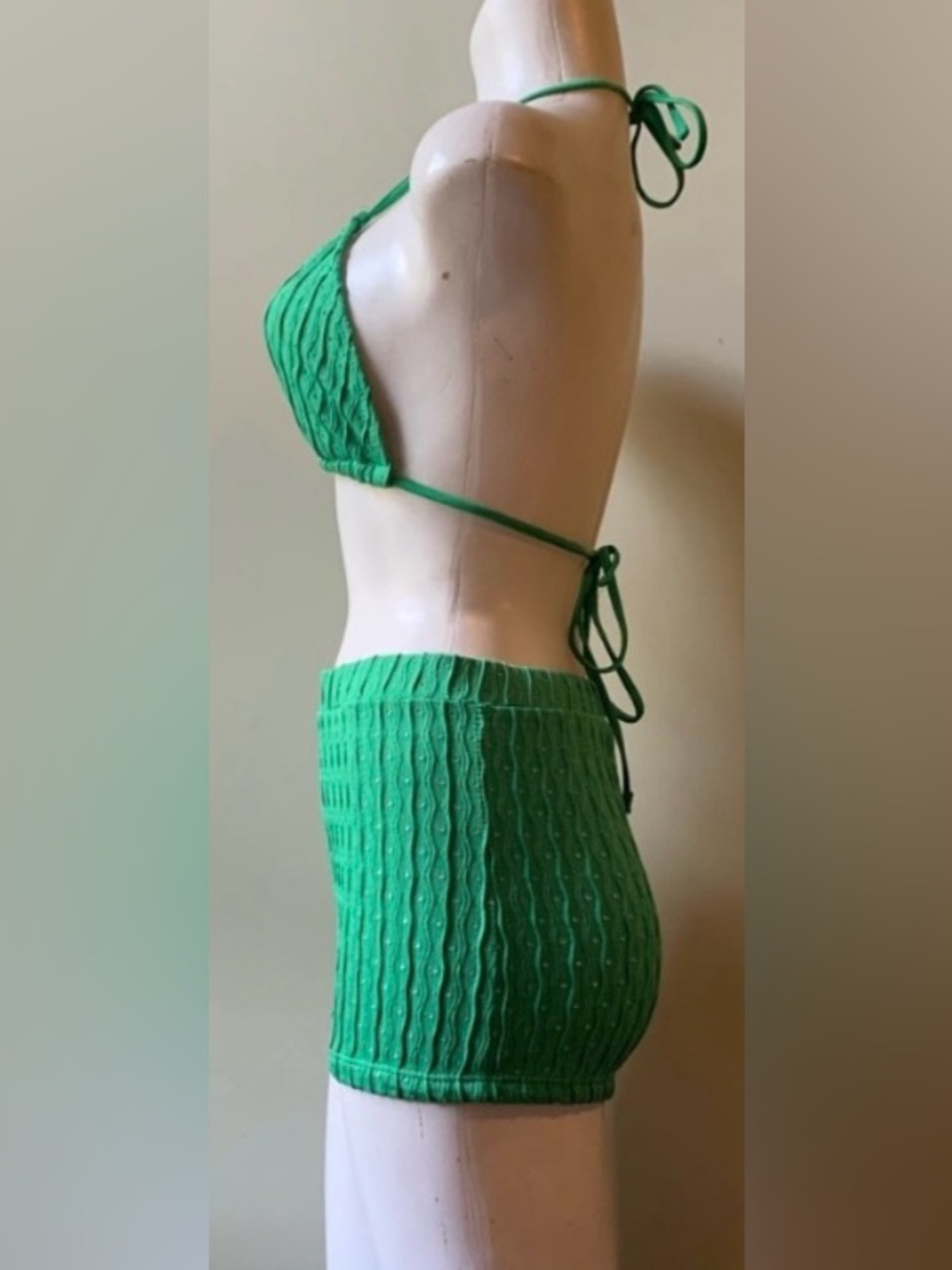 Green Knit Textured High-Rise Bikini Set - Picture 2 of 13